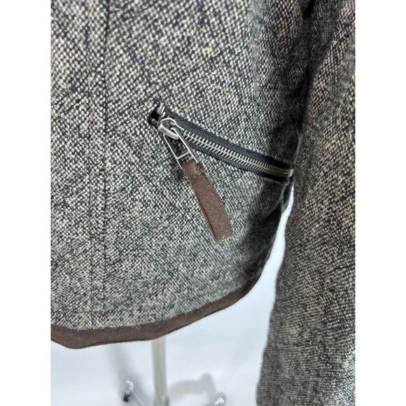 For Cynthia Brown Tweed Blazer Jacket Sz XL Quilted Zip Faux Suede Trim - Picture 10 of 12